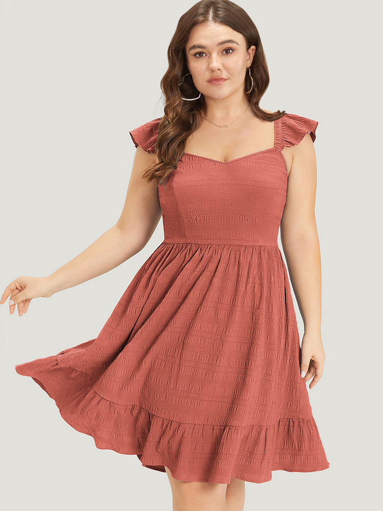 

Plus Size Plain Ruffles Pocket Bowknot Elastic Waist Sleeveless Dress OrangeRed Women Elegant Knotted V-neck Sleeveless Curvy Knee Dress BloomChic