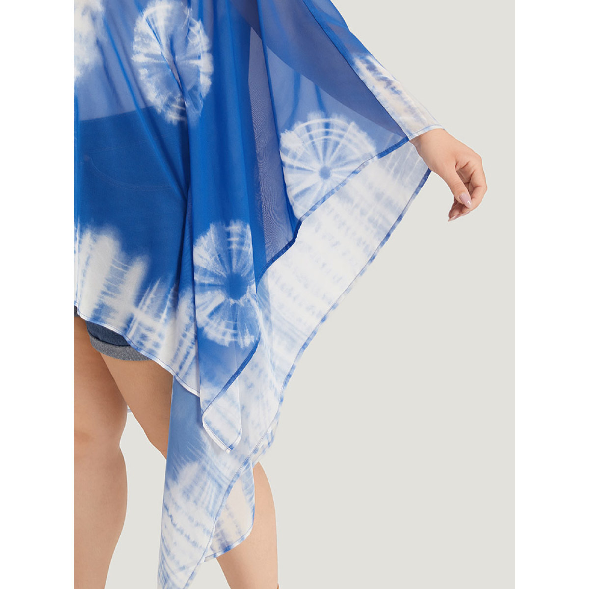 

Plus Size UltraCool Tie Dye Asymmetrical Hem Open Front Kimono Women DarkBlue Casual Drape Loose Dailywear Kimonos BloomChic