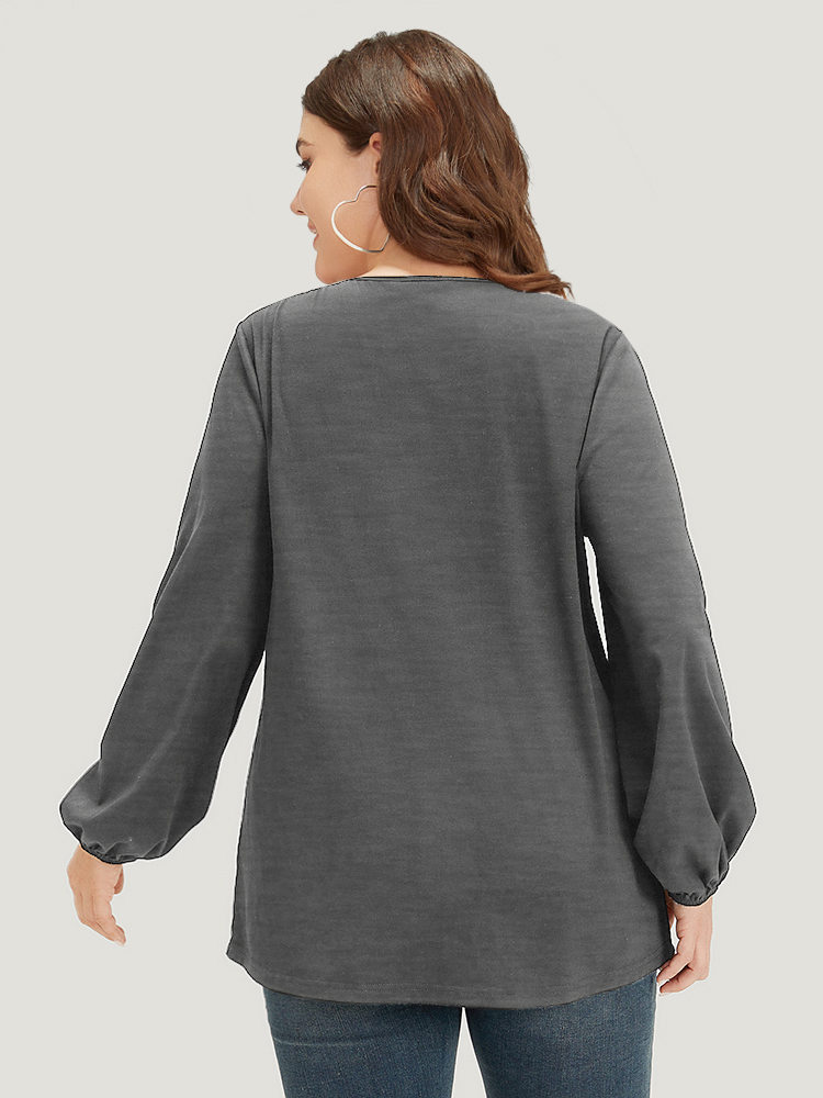 Plus Size Floral Patchwork Crew Neck Raglan Sleeve Sweatshirt Women Gray Elegant Elastic cuffs Round Neck Dailywear Sweatshirts BloomChic 10/M 