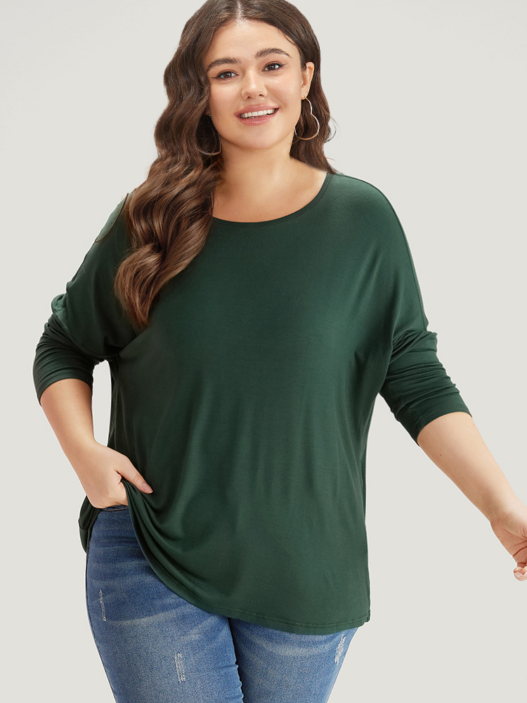 

Plus Size Supersoft Essentials Plain Batwing Sleeve Crew Neck T-shirt DarkGreen Women Casual Plain Plain Round Neck Dailywear T-shirts BloomChic