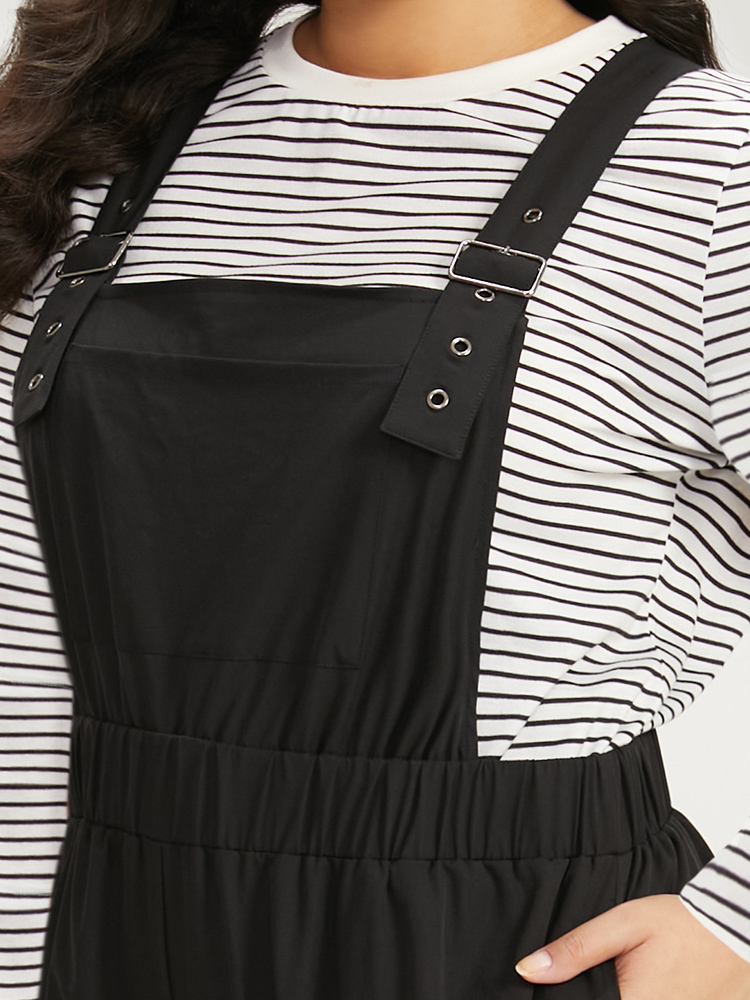 Plus Size Black Solid Pocket Back Crisscross Elastic Waist Jumpsuit Women Casual Sleeveless Spaghetti Strap Dailywear Loose Jumpsuits BloomChic 10/M 