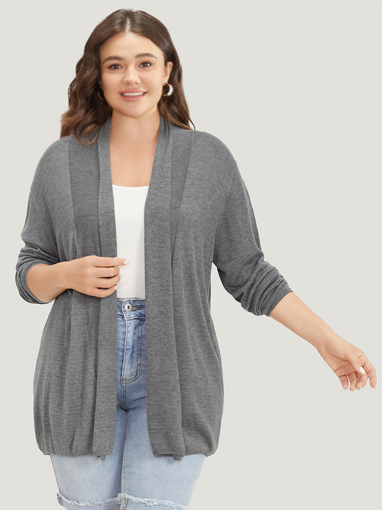 

Plus Size Supersoft Essentials Plain Lapel Collar Drape Cardigan DimGray Women Casual Loose Long Sleeve Everyday Cardigans BloomChic