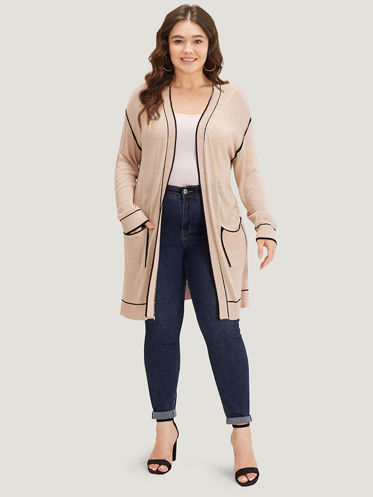 Contrast Trim Patched Pocket Drop Shoulder Cardigan BloomChic 