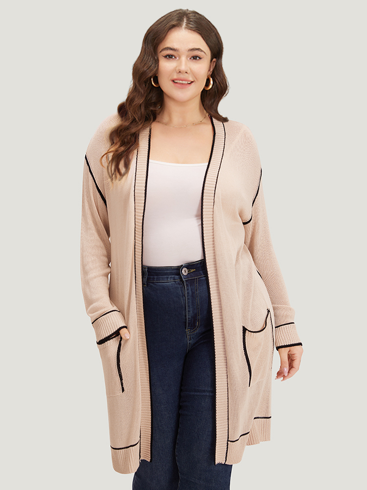 Contrast Trim Patched Pocket Drop Shoulder Cardigan BloomChic 
