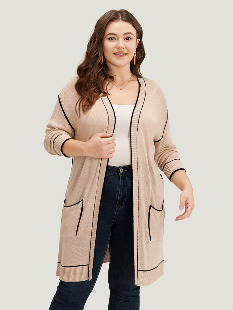 Contrast Trim Patched Pocket Drop Shoulder Cardigan BloomChic 