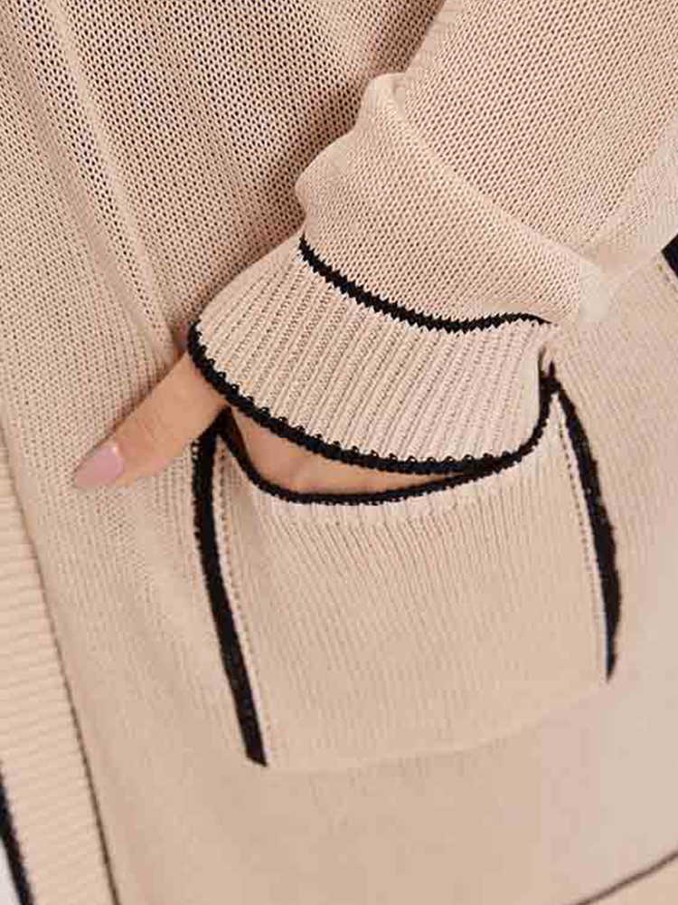 Contrast Trim Patched Pocket Drop Shoulder Cardigan BloomChic 