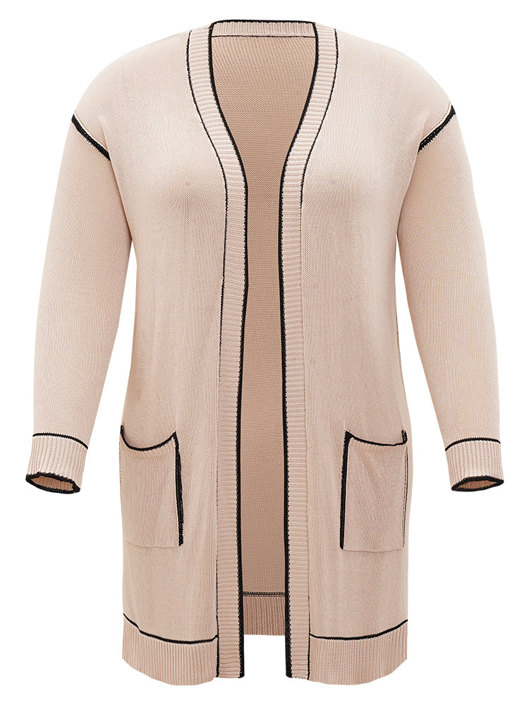 Contrast Trim Patched Pocket Drop Shoulder Cardigan BloomChic 