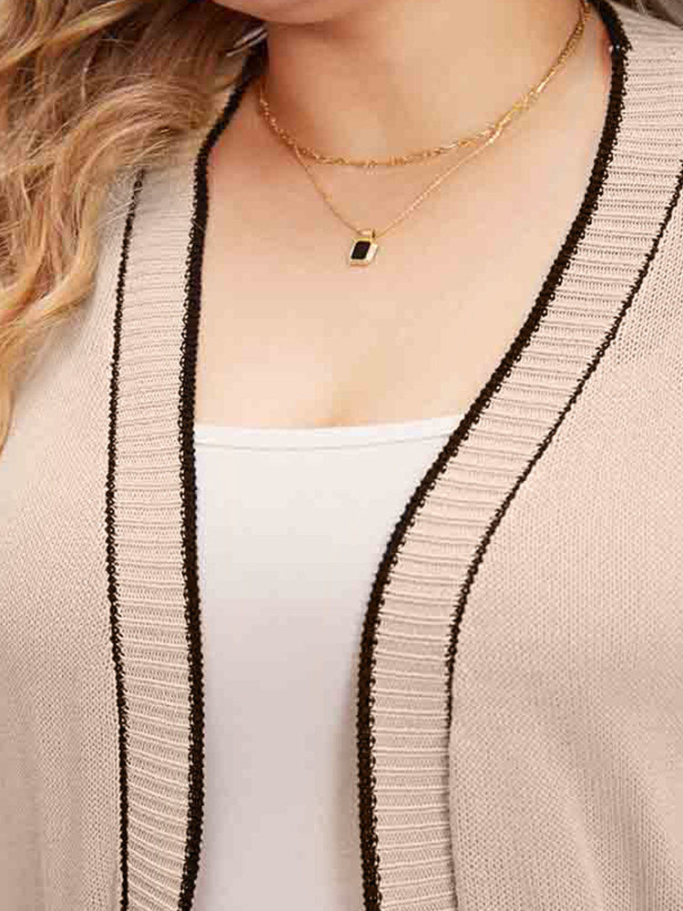 Contrast Trim Patched Pocket Drop Shoulder Cardigan BloomChic 