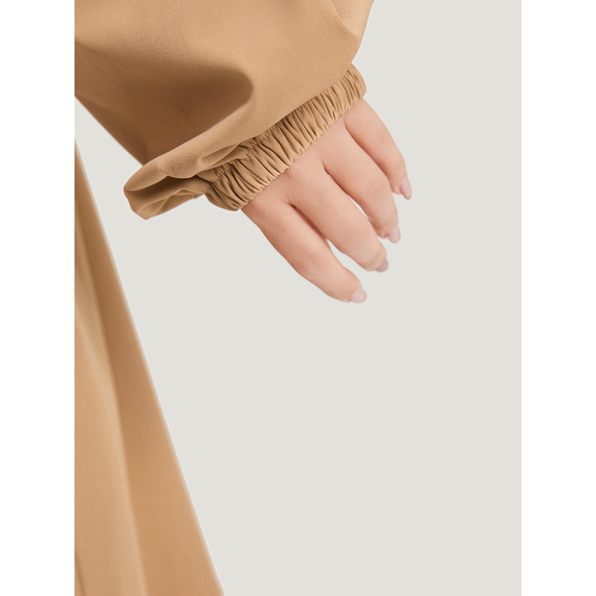 

Plus Size Two Tone Drawstring Stand Collar Trench Coat Women LightBrown Dailywear Elastic cuffs Plain  Pocket Casual Trench Coats BloomChic