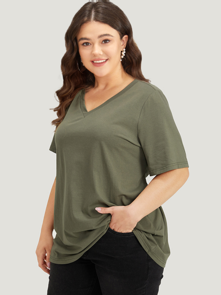 

Plus Size Solid Twist Back V Neck Short Sleeve T-shirt Sage Women Casual Plain Plain V-neck Dailywear T-shirts BloomChic