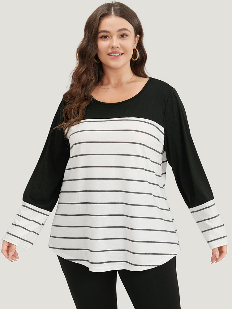 

Striped Contrast Patchwork T-shirt, Black