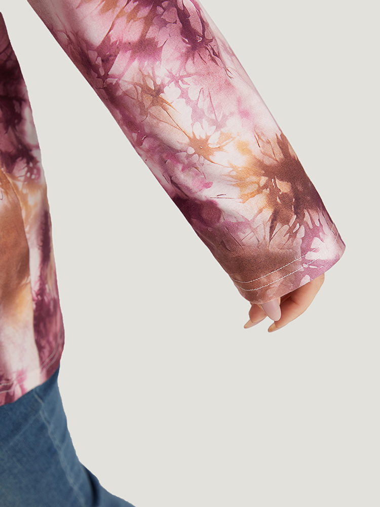 Plus Size Women Dailywear Tie Dye Button Regular Sleeve Long Sleeve Round Neck Casual T-shirts BloomChic 