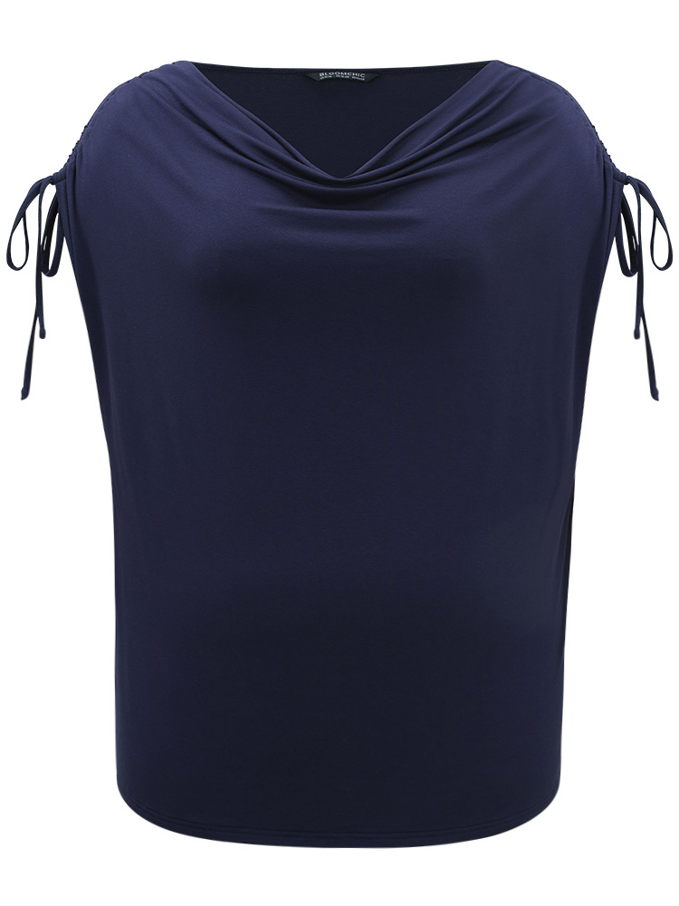 

Plus Size Supersoft Essentials Cowl Neck Drawstring Batwing Sleeve T-shirt Indigo Women Elegant Plain Plain Cowl Neck Dailywear T-shirts BloomChic