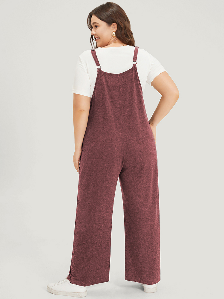 Plus Size DustyPink Supersoft Essentials Solid Patched Pocket Overall Cami Jumpsuit Women Casual Sleeveless V-neck Dailywear Loose Jumpsuits BloomChic 12/L 