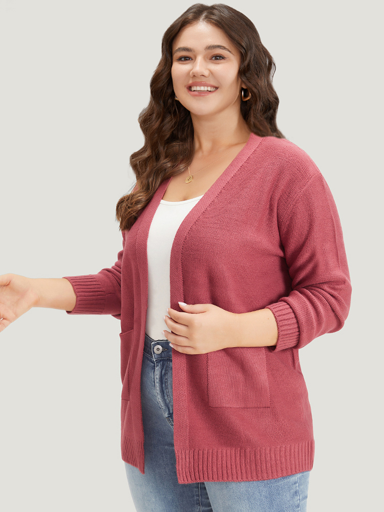 

Plus Size Solid Patched Pocket Open Front Long Sleeve Cardigan Russet Women Casual Loose Long Sleeve Everyday Cardigans BloomChic