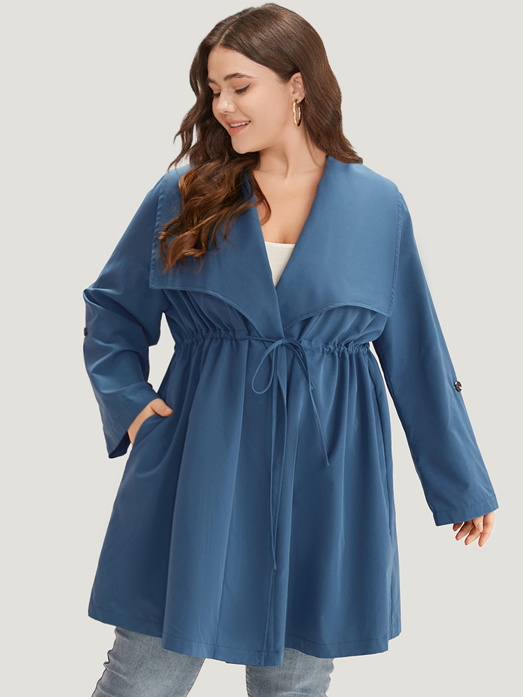 Plus Size Women Work Plain Asymmetrical Pocket Work From Home Coats BloomChic 