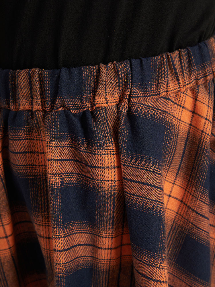 

Halloween Plaid Pocket Hanky Hem Woven Skirt, Orange