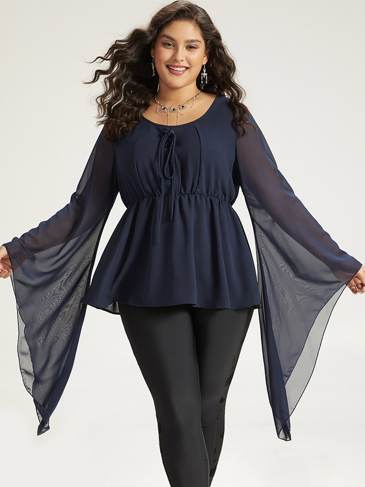 Plus Size Women Dailywear Plain Plain Bell Sleeve Long Sleeve Round Neck Elegant Blouses BloomChic 