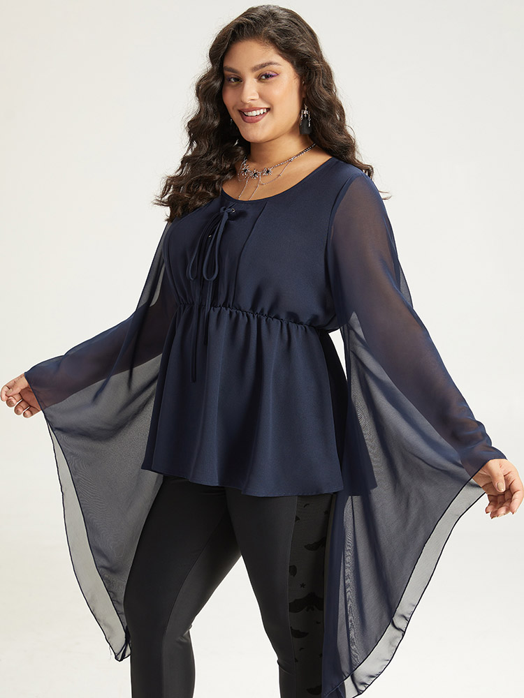 Plus Size Women Dailywear Plain Plain Bell Sleeve Long Sleeve Round Neck Elegant Blouses BloomChic 
