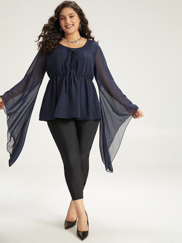 Plus Size Women Dailywear Plain Plain Bell Sleeve Long Sleeve Round Neck Elegant Blouses BloomChic 
