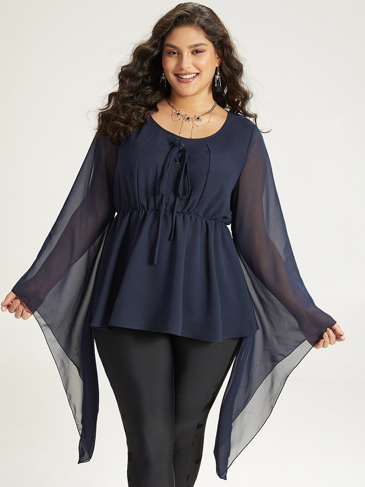 Plus Size Women Dailywear Plain Plain Bell Sleeve Long Sleeve Round Neck Elegant Blouses BloomChic 
