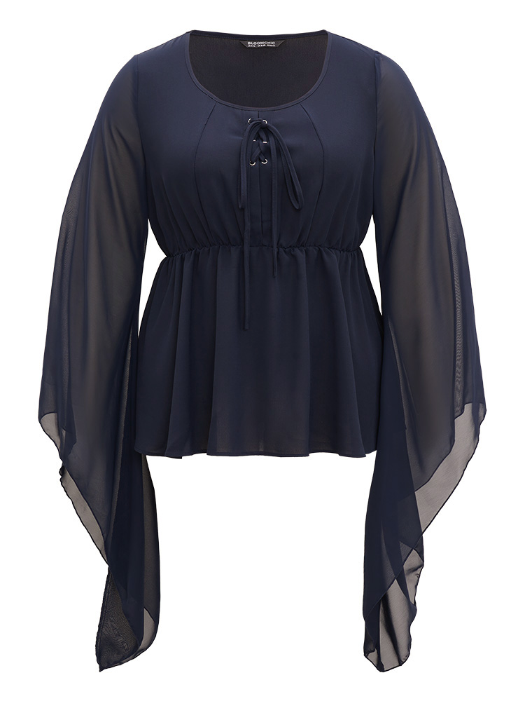 Plus Size Women Dailywear Plain Plain Bell Sleeve Long Sleeve Round Neck Elegant Blouses BloomChic 