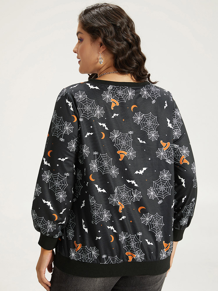 Plus Size Women Dailywear Graphic-Halloween Elastic cuffs Regular Regular Sleeve Long Sleeve Round Neck Casual Sweatshirts BloomChic 