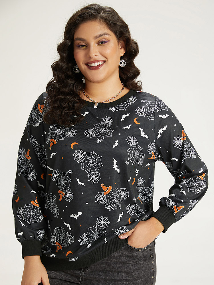 Plus Size Women Dailywear Graphic-Halloween Elastic cuffs Regular Regular Sleeve Long Sleeve Round Neck Casual Sweatshirts BloomChic 