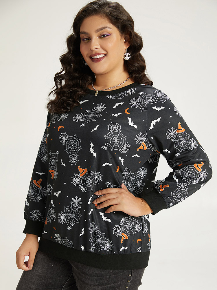 Plus Size Women Dailywear Graphic-Halloween Elastic cuffs Regular Regular Sleeve Long Sleeve Round Neck Casual Sweatshirts BloomChic 