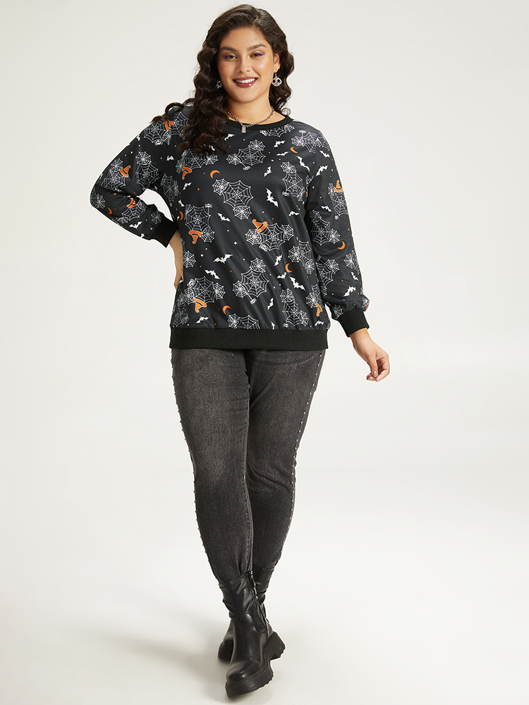 Plus Size Women Dailywear Graphic-Halloween Elastic cuffs Regular Regular Sleeve Long Sleeve Round Neck Casual Sweatshirts BloomChic 