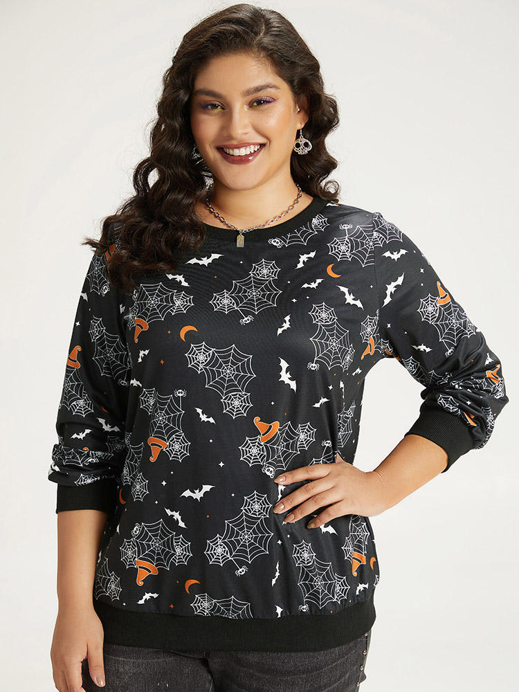 Plus Size Women Dailywear Graphic-Halloween Elastic cuffs Regular Regular Sleeve Long Sleeve Round Neck Casual Sweatshirts BloomChic 