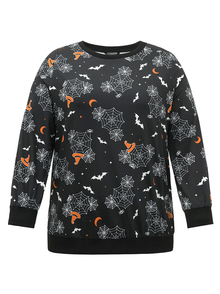 Plus Size Women Dailywear Graphic-Halloween Elastic cuffs Regular Regular Sleeve Long Sleeve Round Neck Casual Sweatshirts BloomChic 