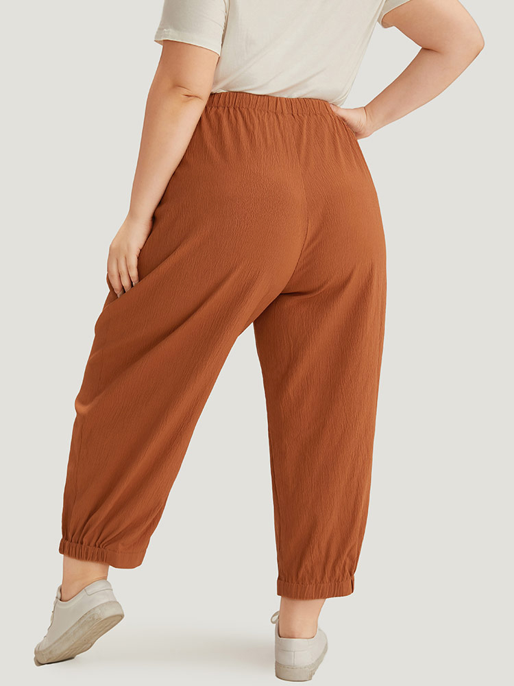 Plus Size Women Dailywear Plain Texture High Rise Pocket Casual Pants BloomChic 