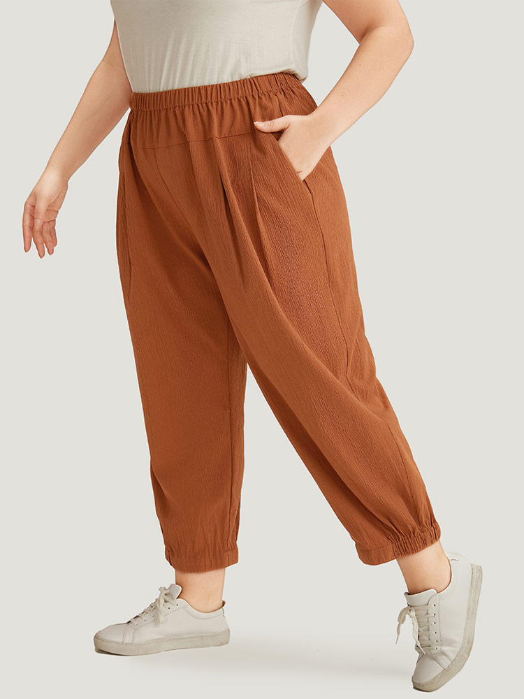 Plus Size Women Dailywear Plain Texture High Rise Pocket Casual Pants BloomChic 