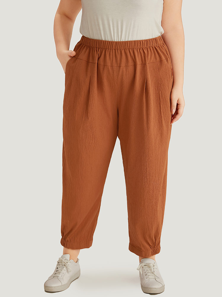 Plus Size Women Dailywear Plain Texture High Rise Pocket Casual Pants BloomChic 