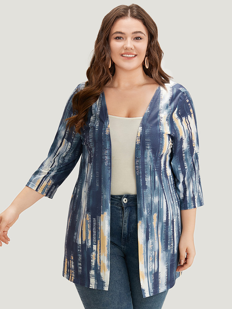 

Plus Size Tie Dye Drape Open Front Kimono Women DarkBlue Casual Drape Dailywear Kimonos BloomChic