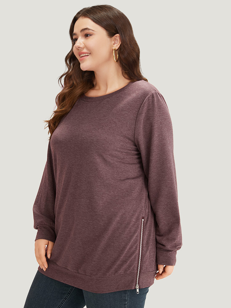 

Plus Size Plain Zipper Round Neck Elastic Cuffs Sweatshirt Women Mauve Casual Elastic cuffs Round Neck Dailywear Sweatshirts BloomChic