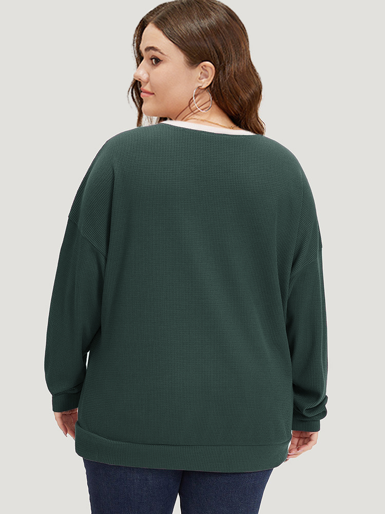 Plus Size Silhouette Floral Print Lace Patchwork Contrast Sweatshirt Women Green Elegant Elastic cuffs Round Neck Dailywear Sweatshirts BloomChic 26/4X 