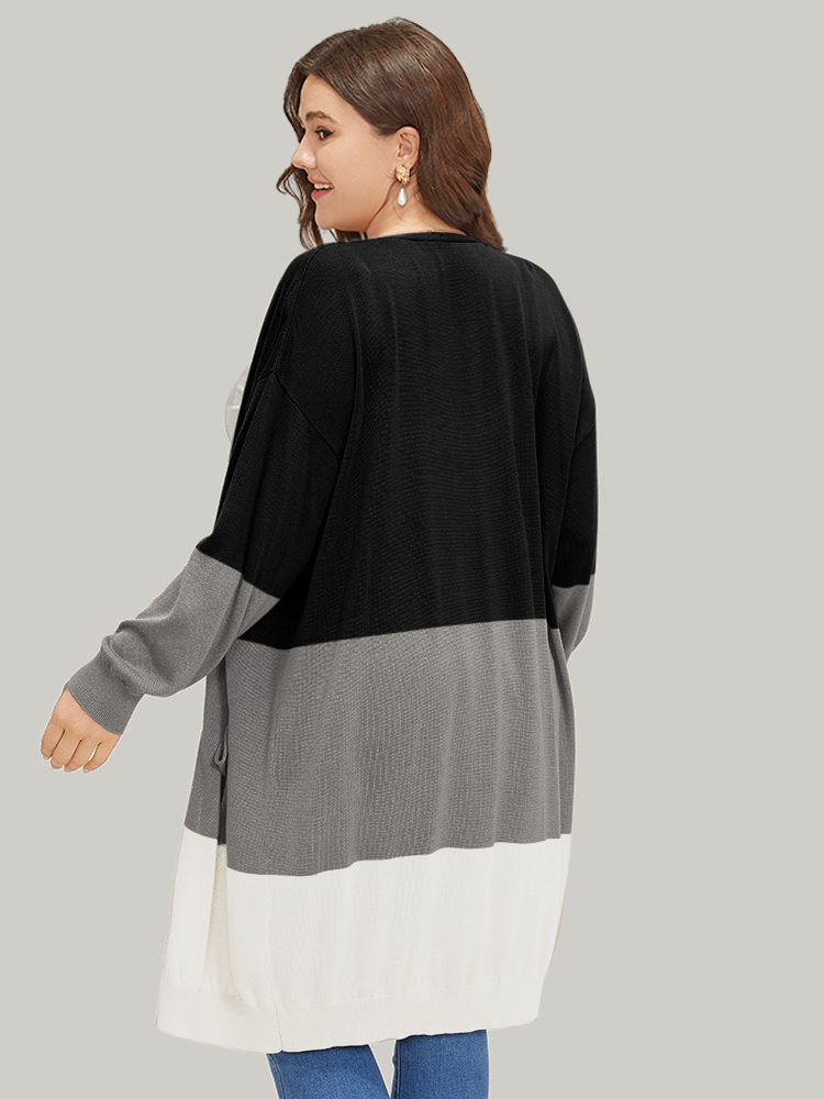 

Plus Size Supersoft Essentials Colorblock Pocket Tunic Cardigan Black Women Casual Loose Long Sleeve Everyday Cardigans BloomChic