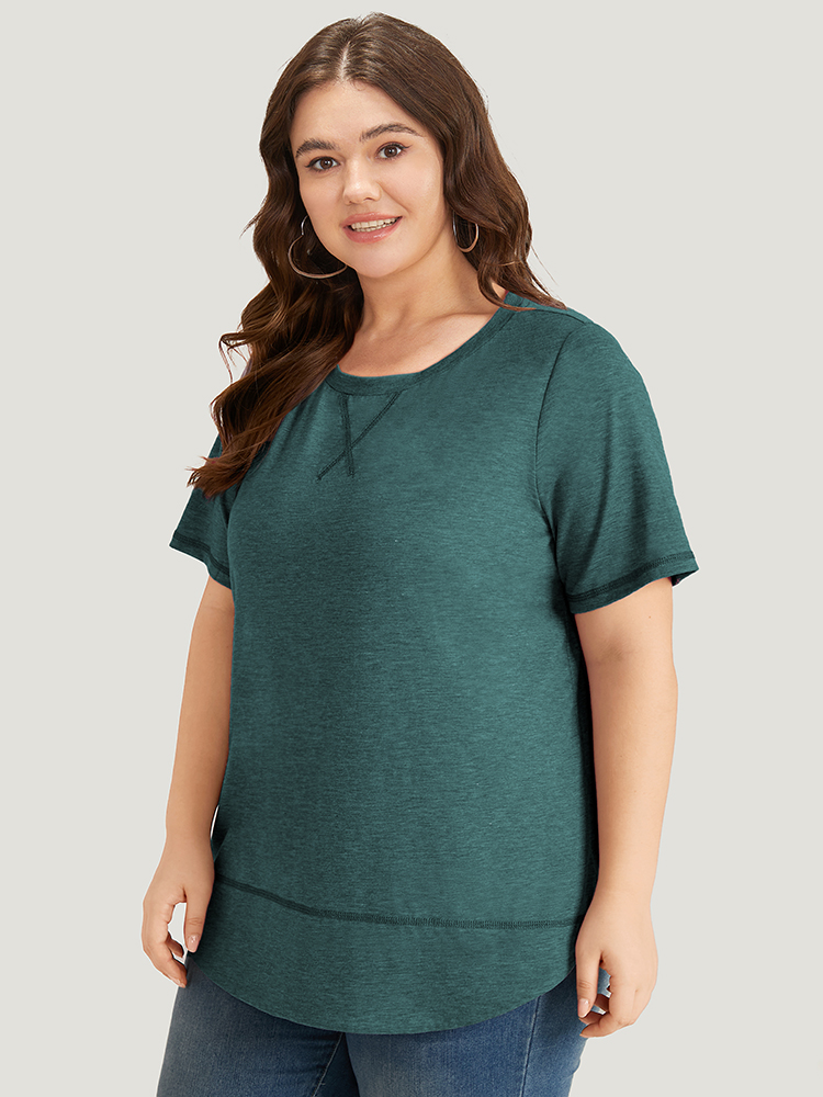 Plus Size Women Dailywear Plain Contrast Regular Sleeve Short sleeve Round Neck Casual T-shirts BloomChic 