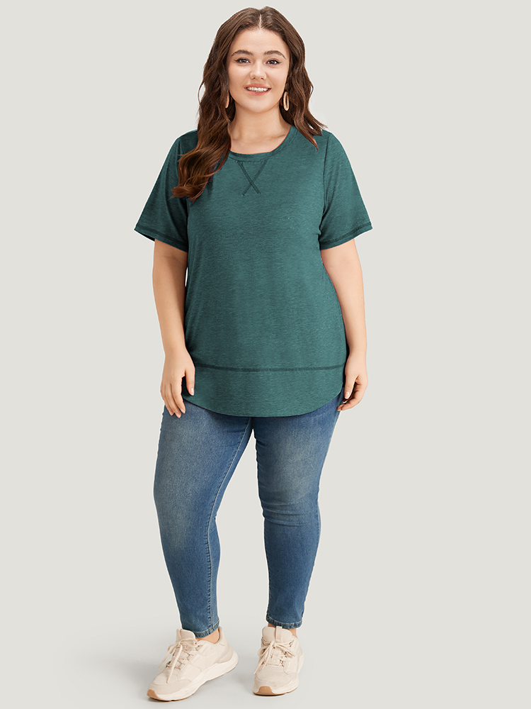 Plus Size Women Dailywear Plain Contrast Regular Sleeve Short sleeve Round Neck Casual T-shirts BloomChic 