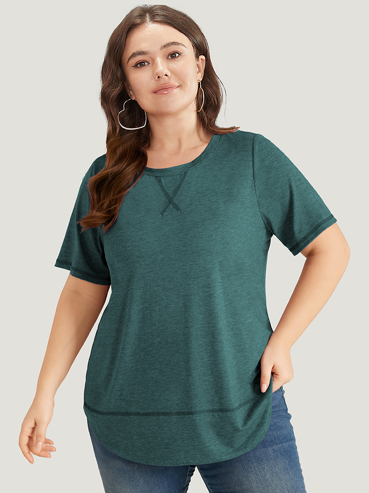 Plus Size Women Dailywear Plain Contrast Regular Sleeve Short sleeve Round Neck Casual T-shirts BloomChic 