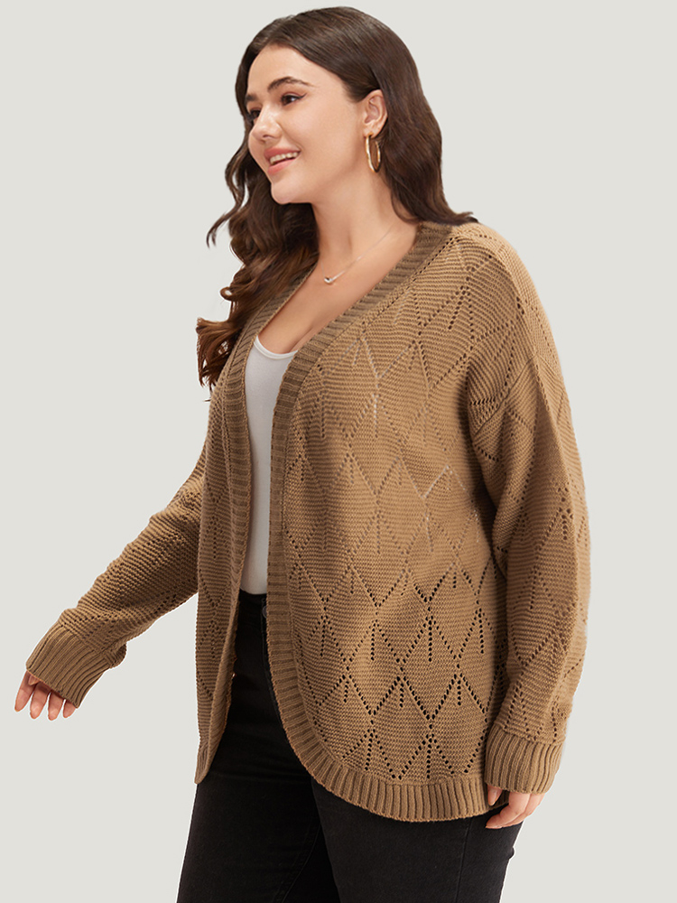 

Plus Size Geometric Hollow Out Open Front Cardigan Bronze Women Casual Loose Long Sleeve Everyday Cardigans BloomChic