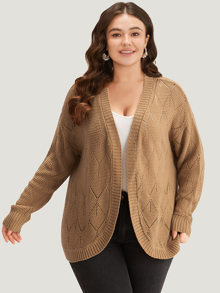 

Plus Size Geometric Hollow Out Open Front Cardigan Bronze Women Casual Loose Long Sleeve Everyday Cardigans BloomChic