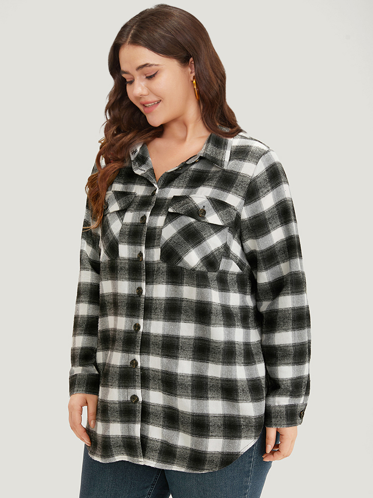 Plus Size Women Dailywear Plaid Button Pocket Casual Coats BloomChic 