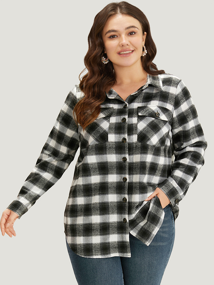 Plus Size Women Dailywear Plaid Button Pocket Casual Coats BloomChic 