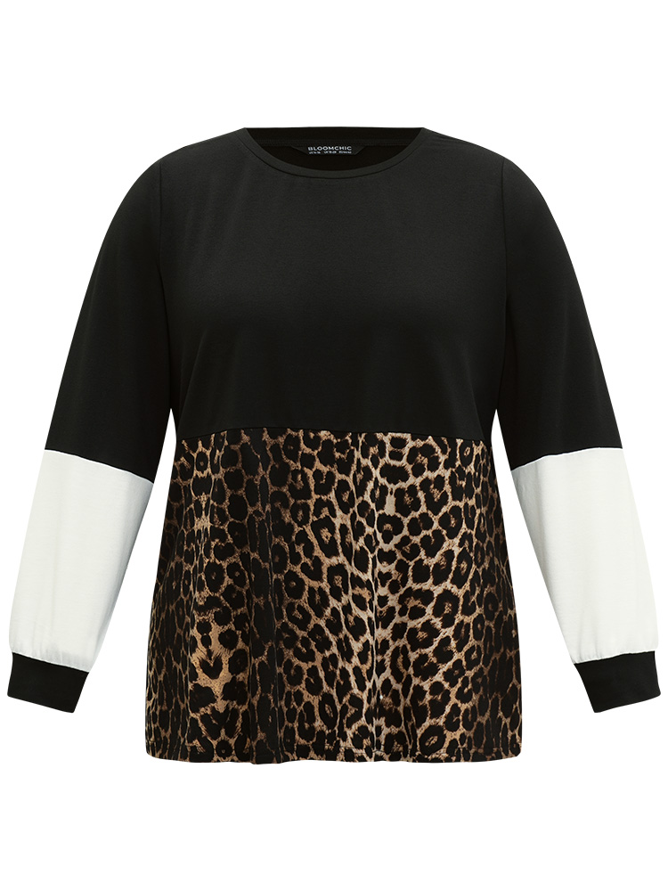 

Leopard Patchwork Contrast T-shirt, Black