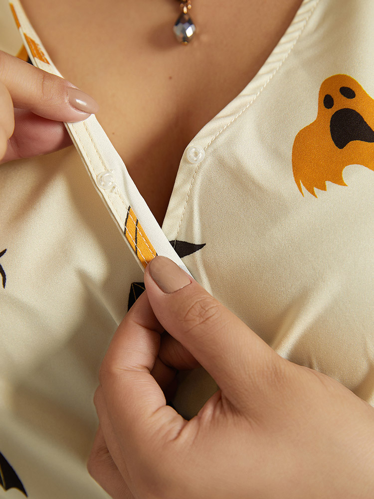 Plus Size Women Festival-Halloween Graphic-Halloween Wrap Lantern Sleeve Long Sleeve Overlap Collar Pocket Belt Office Dresses BloomChic 