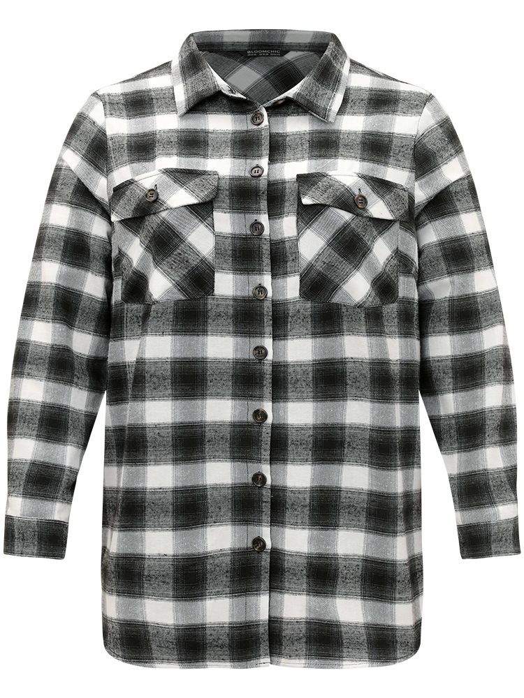 Plus Size Women Dailywear Plaid Button Pocket Casual Coats BloomChic 