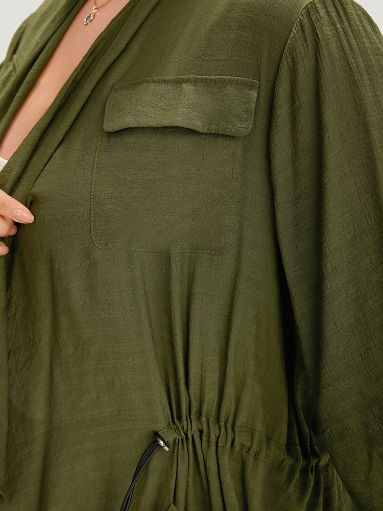 Plus Size Supersoft Essentials Plain Pocket Asymmetrical Drawstring Coat Women ArmyGreen Plain Pocket Dailywear Jackets BloomChic 22-24/3X 